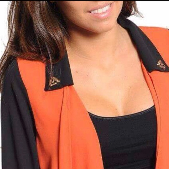 Vibrant Orange and Black Open Front Leopard cardigan - Picture 2 of 3